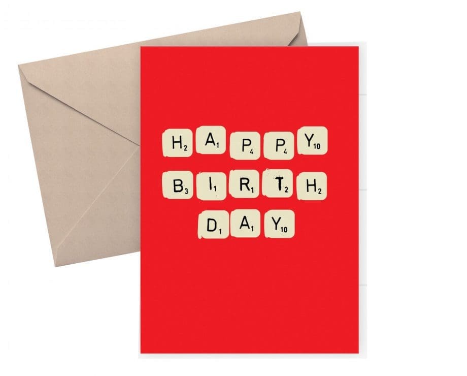 Birthday card - scrabble birthday card - red