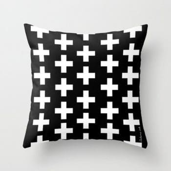 Swiss Cross Cushion - White on Black. This design has white crosses on a black background