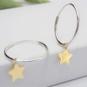 Silver Hoops with Gold Stars