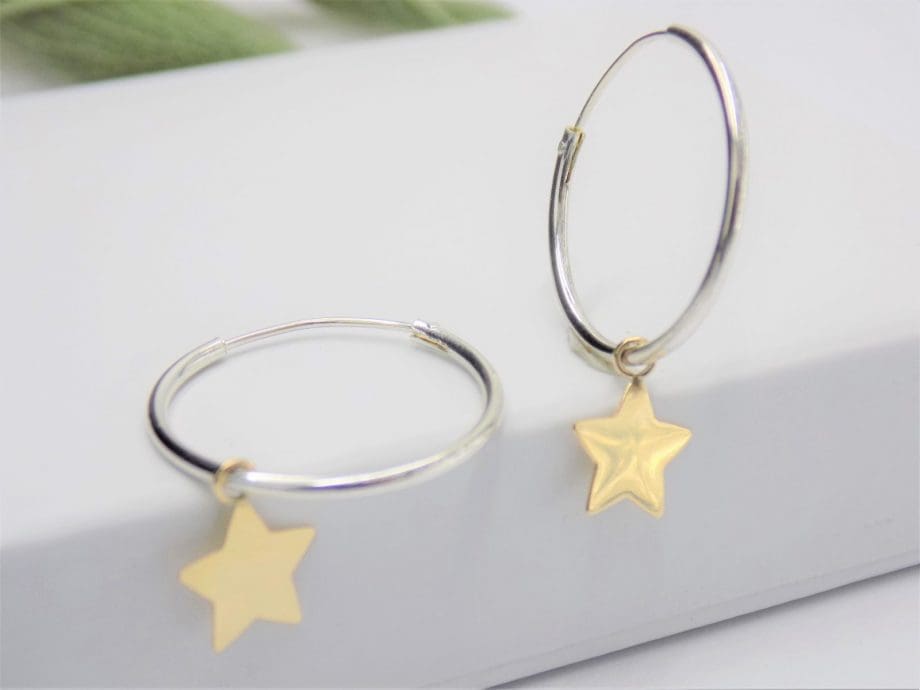 Silver Hoops with Gold Stars