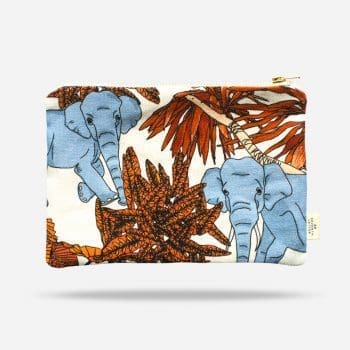 elephant makeup bag in brown and blue