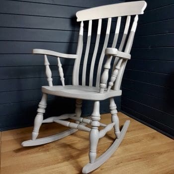 Two-tone grey and white painted wooden rocking chair
