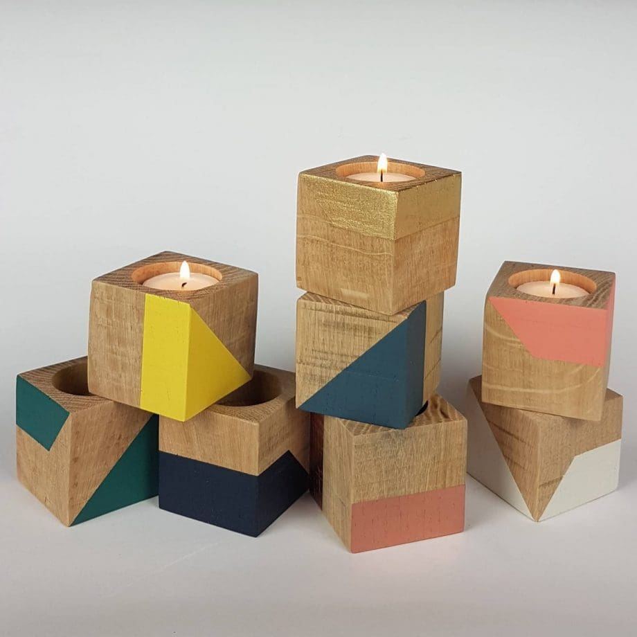 Salvaged wood candle cube small