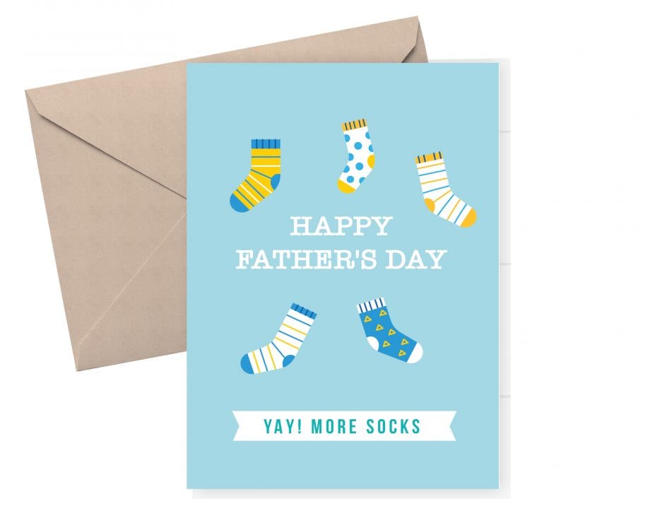 Father's Day Card - Yay more socks. A blue card with a variety of socks