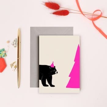 Christmas Bear Card with Neon Pink Ink