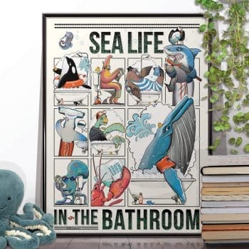 Sea life Animals in the Bathroom, Funny Bathroom Humour Art Print