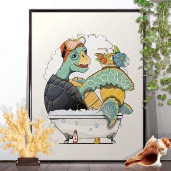 Funny Bathroom Print. Turtle in the Bath print