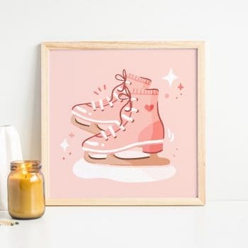 Pink Ice Skates Art Print - Winter Art Print - Christmas Print