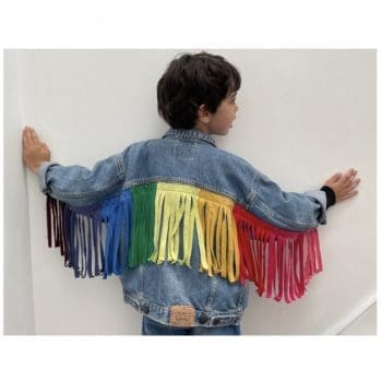 Vintage kids denim jacket with rainbow tassels