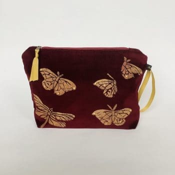 Butterfly wine velvet makeup bag