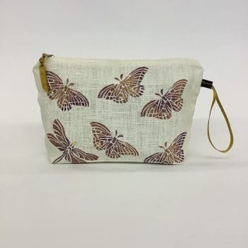 Cream Butterflies and Dragonflies linen makeup bag
