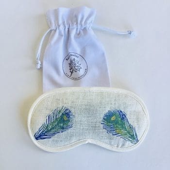 Cream Linen Lavender Infused Eye Mask with peacock feathers motif