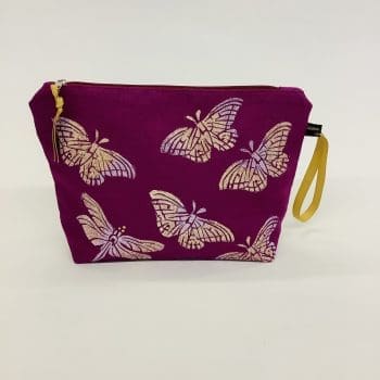 Magenta Butterflies and Dragonflies linen makeup bag