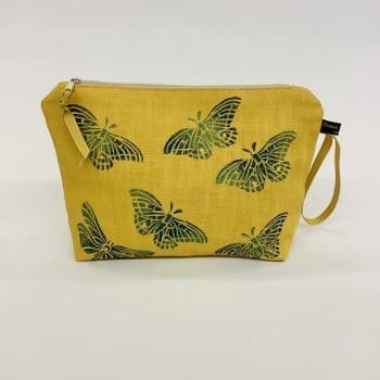 Ochre Yellow Butterflies and Dragonflies linen makeup bag