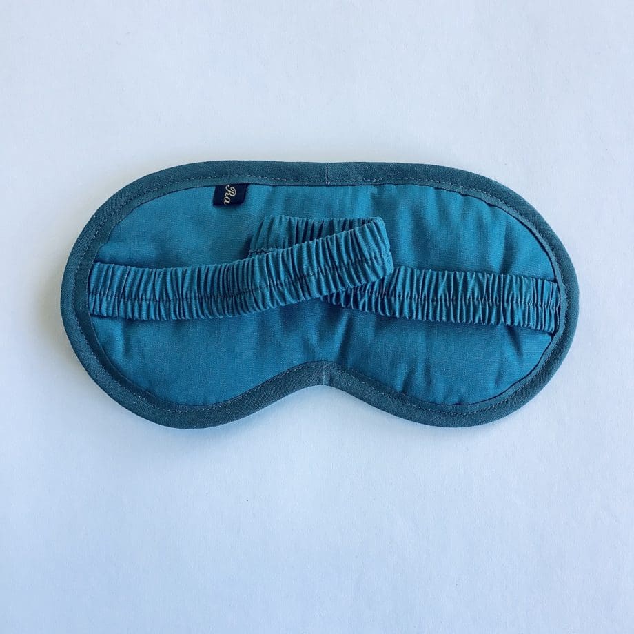 Petrol Blue Linen Lavender Infused Eye Mask with peacock feathers motif
