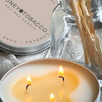 Honey and Tobacco 3 Wick Soy Candle in a Tin