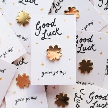 Gold Four Leaf Clover Pin Badge | Good Luck Gift | Lucky Clover Present