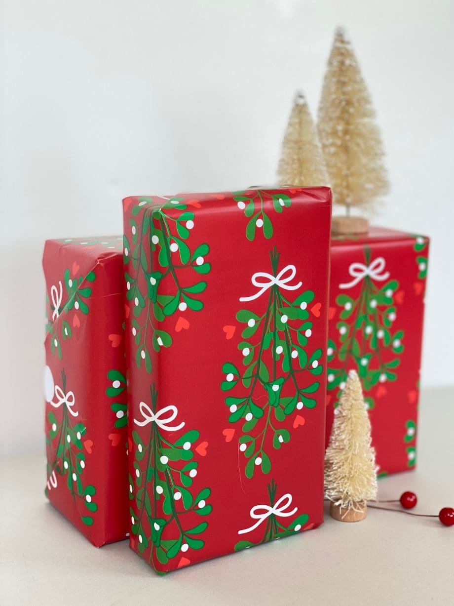 Mistletoe and Hearts Festive Wrapping Paper