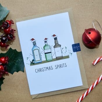 Christmas Card “Christmas Spirits” 3 bottles of spirits in a row