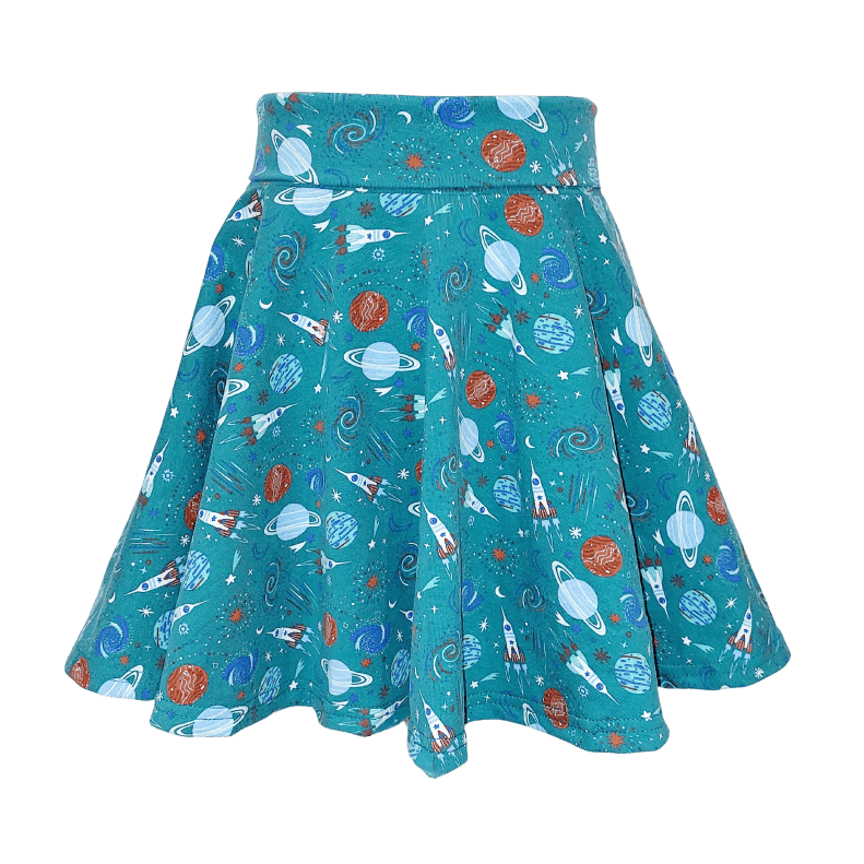 Rockets and planets jersey skater skirt