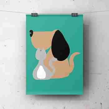 Cat & Dog Abstract Art Print (Green background) Pierce Braysher