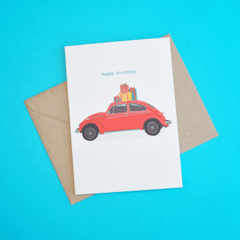 Red Beetle Car Birthday Card