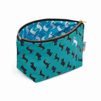 DOGTOOTH DOGS really useful bag shown with zip open to reveal printed lining