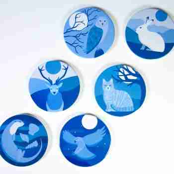 6 unique Scottish wildlife designs printed on high-quality, glossy ceramic coasters.