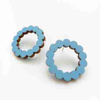 Sara Wooden Stud Earrings - Blue