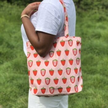 Pink Strawberry Printed Tote Bag