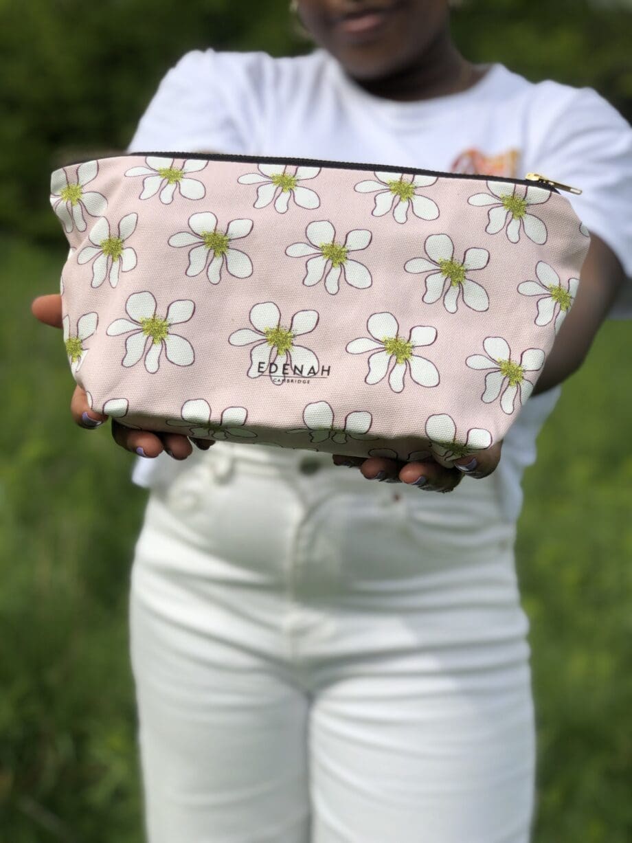 Baby Pink Daisy Cotton Makeup Bag - Made in England