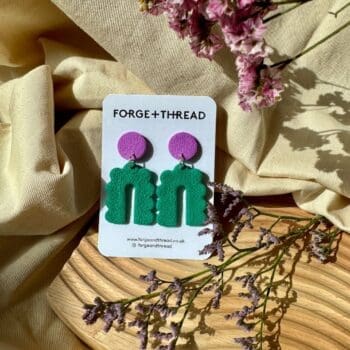 Green and Lilac Scalloped Arch Earring